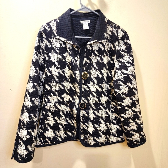 Patty Kim Women's Black and White Quilted  Houndstooth Jacket Size L - Picture 1 of 10